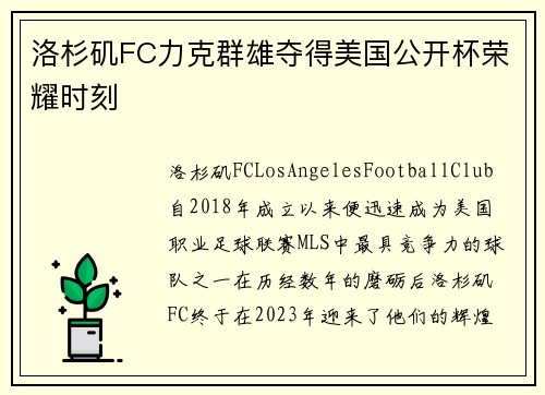洛杉矶FC力克群雄夺得美国公开杯荣耀时刻